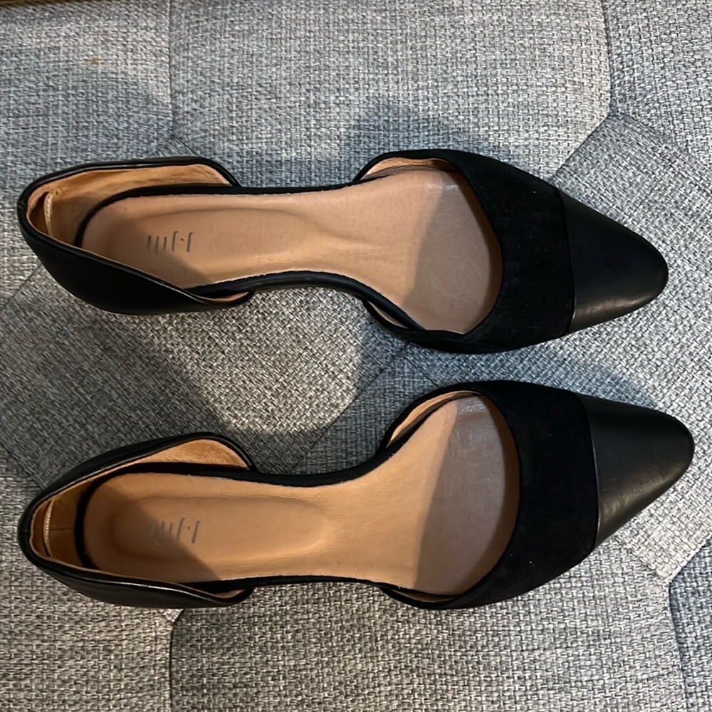 J.Jill black pointed suede and leather flats size 9.